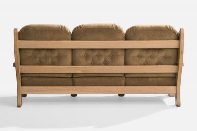 American Designer Sofa with Oak and Velvet USA 1950s