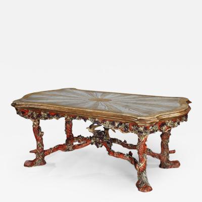 Amulet Bertoni ITALIAN CARVED WOOD POLYCHROME CENTRE TABLE WITH ONYX TOP BY AMULET BERTONI