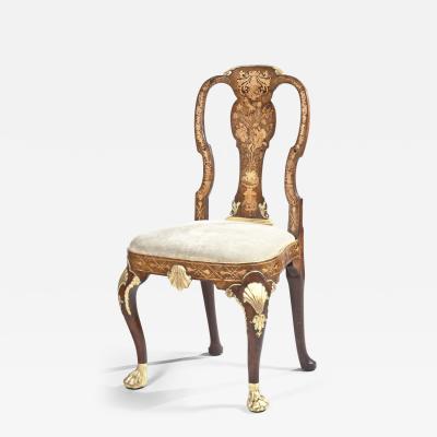 Anglo Dutch marquetry and parcel gilt side chair