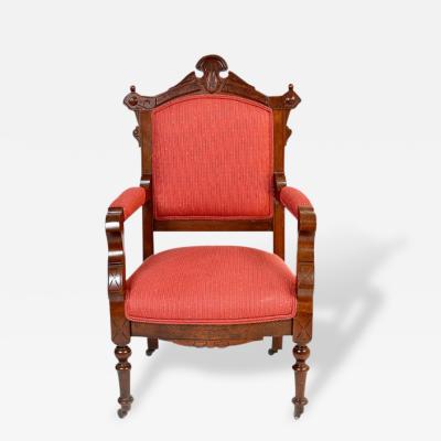 Antique Eastlake Walnut Armchair Victorian Period