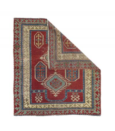 Antique Fakhralou Kazak Rug 3 4 x 3 9 