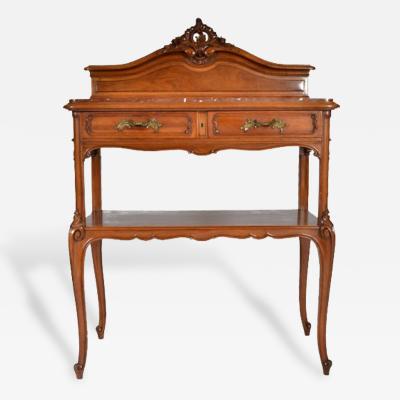Antique French Louis XV Walnut Marble Top Server Buffet