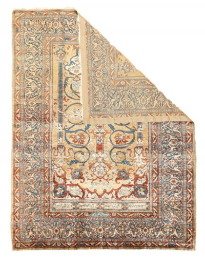 Antique Silk Heriz Rug 4 6 x 5 11 