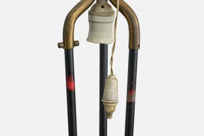 Argentine Designer Floor Lamp with Brass Metal and Rattan Argentina 1950s