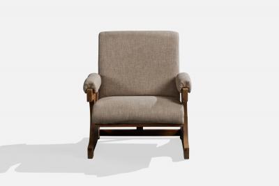 Argentine Designer Lounge Chair with Wood and Fabric Argentina 1960s