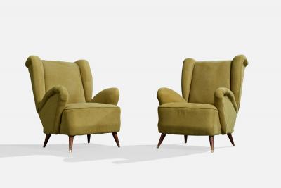 Argentine Designer Lounge Chairs with Fabric Wood and Brass Argentina 1950s