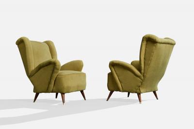 Argentine Designer Lounge Chairs with Fabric Wood and Brass Argentina 1950s