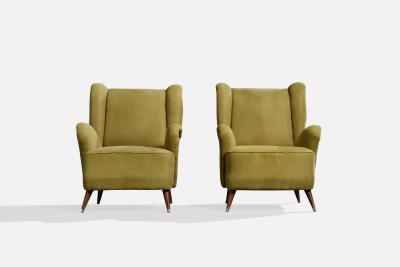 Argentine Designer Lounge Chairs with Fabric Wood and Brass Argentina 1950s