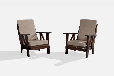 Argentine Designer Lounge Chairs with Oak and Fabric Argentina 1960s