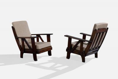 Argentine Designer Lounge Chairs with Oak and Fabric Argentina 1960s