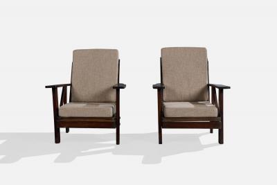 Argentine Designer Lounge Chairs with Oak and Fabric Argentina 1960s