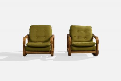 Argentine Designer Lounge Chairs with Oak and Fabric Argentina 1970s