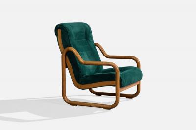 Argentine Designer Lounge Chairs with Oak and Velvet Argentina 1970s