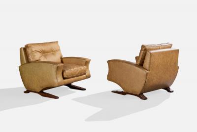 Argentine Designer Lounge Chairs with Vinyl and Wood Argentina 1970s