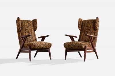 Argentine Designer Lounge Chairs with Wood and Fabric Argentina 1950s