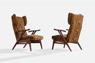 Argentine Designer Lounge Chairs with Wood and Fabric Argentina 1950s