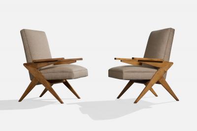 Argentine Designer Lounge Chairs with Wood and Fabric Argentina 1950s