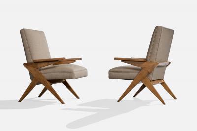 Argentine Designer Lounge Chairs with Wood and Fabric Argentina 1950s