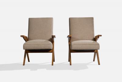 Argentine Designer Lounge Chairs with Wood and Fabric Argentina 1950s