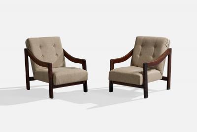 Argentine Designer Lounge Chairs with Wood and Fabric Argentina 1960s
