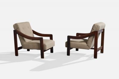 Argentine Designer Lounge Chairs with Wood and Fabric Argentina 1960s