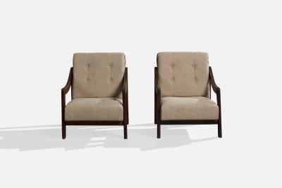 Argentine Designer Lounge Chairs with Wood and Fabric Argentina 1960s
