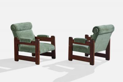 Argentine Designer Lounge Chairs with Wood and Fabric Argentina 1960s