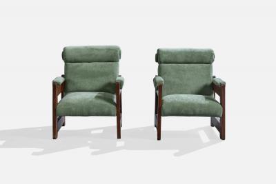 Argentine Designer Lounge Chairs with Wood and Fabric Argentina 1960s