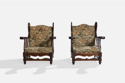 Argentine Designer Lounge Chairs with Wood and Fabric Argentina 1960s