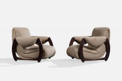 Argentine Designer Lounge Chairs with Wood and Fabric Argentina 1970s