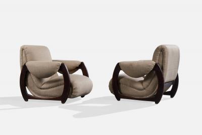 Argentine Designer Lounge Chairs with Wood and Fabric Argentina 1970s