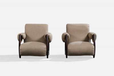 Argentine Designer Lounge Chairs with Wood and Fabric Argentina 1970s