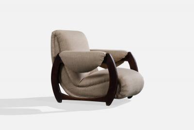 Argentine Designer Lounge Chairs with Wood and Fabric Argentina 1970s