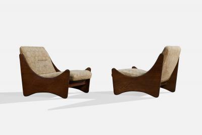 Argentine Designer Lounge Chairs with Wood and Fabric Argentina 1970s