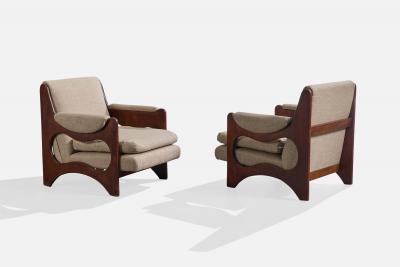 Argentine Designer Lounge Chairs with Wood and Fabric Argentina 1970s
