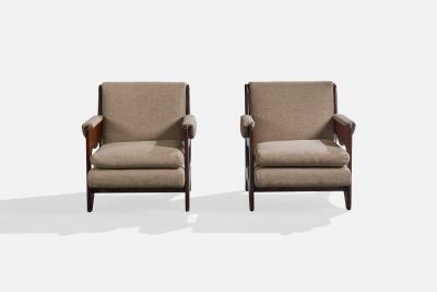 Argentine Designer Lounge Chairs with Wood and Fabric Argentina 1970s