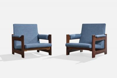 Argentine Designer Lounge Chairs with Wood and Fabric Argentina 1970s