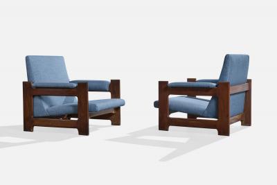 Argentine Designer Lounge Chairs with Wood and Fabric Argentina 1970s