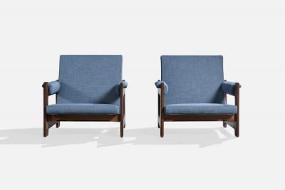 Argentine Designer Lounge Chairs with Wood and Fabric Argentina 1970s