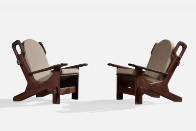 Argentine Designer Lounge Chairs with Wood and Fabric Argentina 1970s