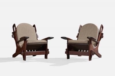 Argentine Designer Lounge Chairs with Wood and Fabric Argentina 1970s