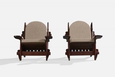 Argentine Designer Lounge Chairs with Wood and Fabric Argentina 1970s