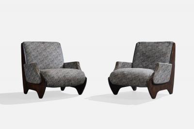 Argentine Designer Lounge Chairs with Wood and Fabric Argentina 1970s
