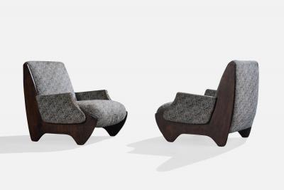 Argentine Designer Lounge Chairs with Wood and Fabric Argentina 1970s