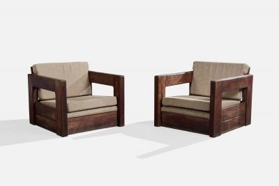 Argentine Designer Lounge Chairs with Wood and Fabric Argentina 1980s