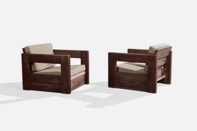 Argentine Designer Lounge Chairs with Wood and Fabric Argentina 1980s
