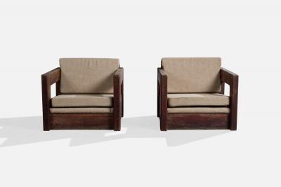 Argentine Designer Lounge Chairs with Wood and Fabric Argentina 1980s