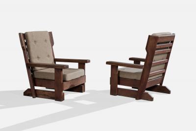 Argentine Designer Lounge Chairs with Wood and Fabric Argentina 1980s