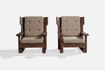 Argentine Designer Lounge Chairs with Wood and Fabric Argentina 1980s