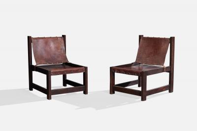 Argentine Designer Lounge Chairs with Wood and Leather Argentina 1970s